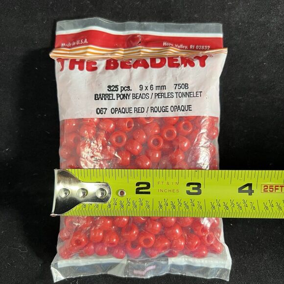 Vintage The Beadery Barrel Pony Beads 067 Opaque Red 325 Pieces - Picture 6 of 6
